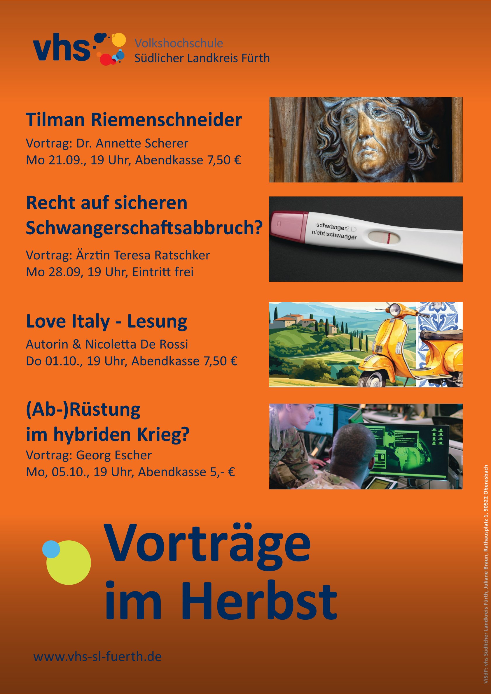 Öffnet die Seite 'Herbst-Vorträge 2026: Kunst, Recht, Literatur und Sicherheit' ©vhs Südlicher Landkreis Fürth