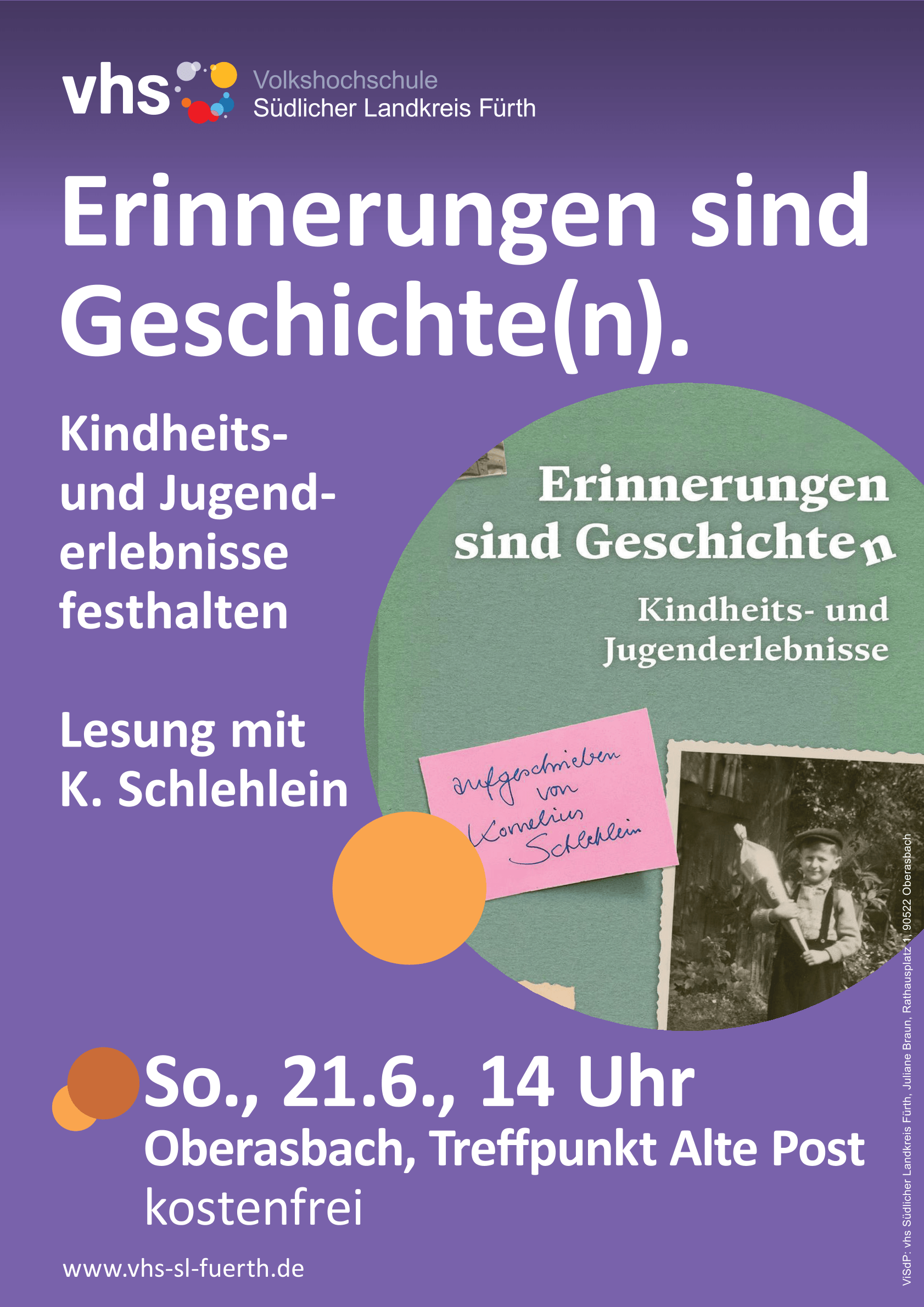 Öffnet die Seite 'Erinnerungen sind Geschichte(n) - Lesung und Gespräch mit Kornelius Schlehlein am Sonntag, 21.06.26, 14:00 Uhr' ©Kornelius Schlehlein